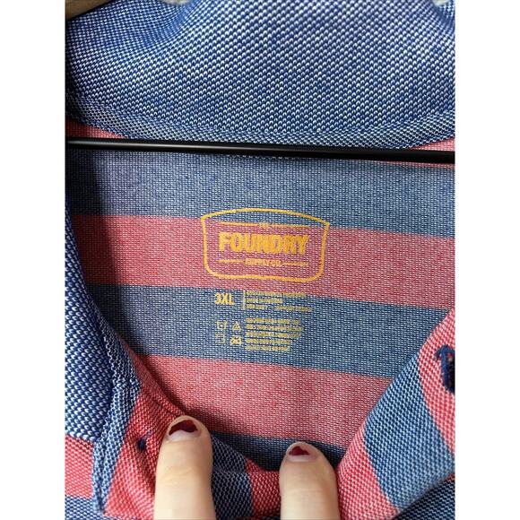 Foundry Polo Shirt 3XL Striped Red Blue Short Sleeve Performance Golf Prep XXXL - Picture 3 of 10